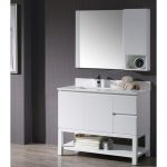 Monaco Modern 42″ Matte White Left Bathroom Vanity Set with Mirror, Wall Cabinet and Wood Legs