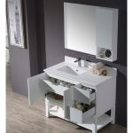Monaco Modern 42″ Matte White Left Bathroom Vanity Set with Mirror, Wall Cabinet and Wood Legs