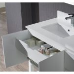 Monaco Modern 42″ Matte White Left Bathroom Vanity Set with Mirror, Wall Cabinet and Wood Legs