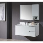 Monaco Modern 42″ Matte White Wall Mount Left Bathroom Vanity Set with Mirror and Wall Cabinet