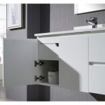 Monaco Modern 42″ Matte White Wall Mount Left Bathroom Vanity Set with Mirror and Wall Cabinet