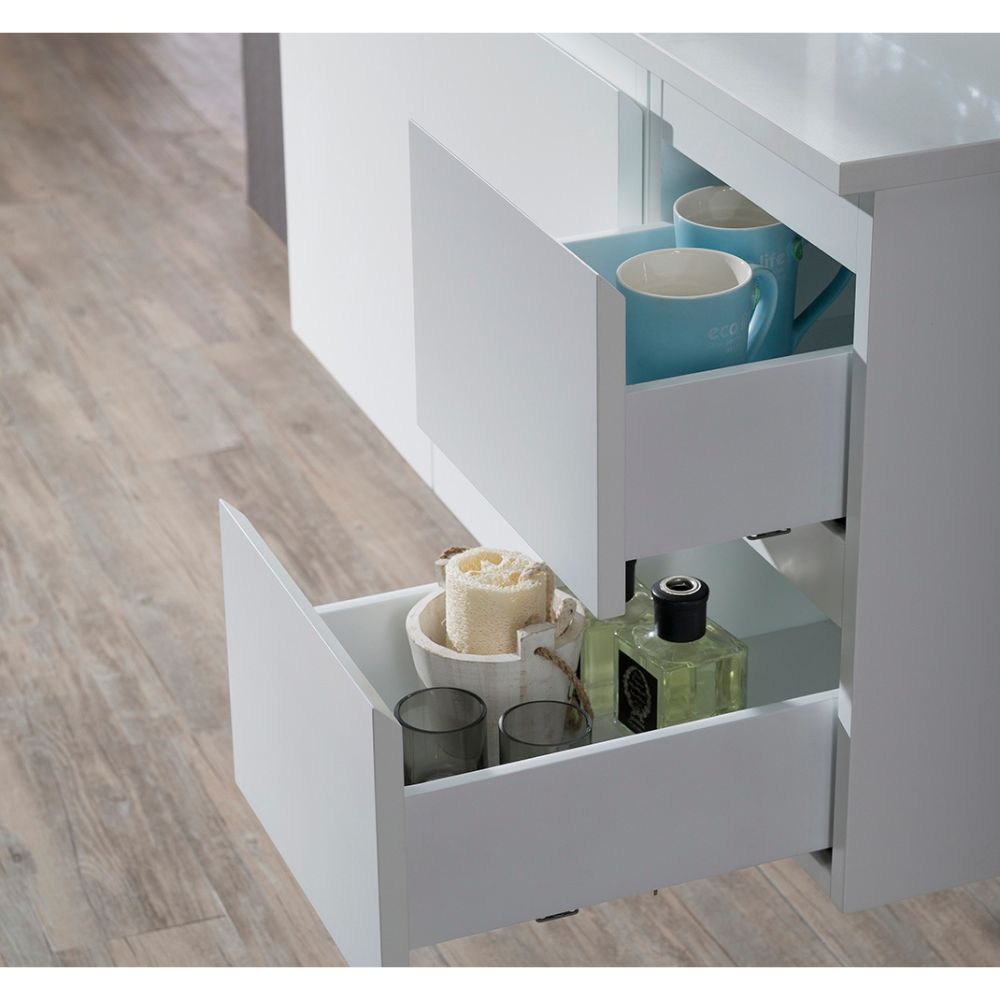 Monaco Modern 42" Matte White Wall Mount Left Bathroom Vanity Set with Mirror and Wall Cabinet