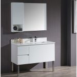 Monaco Modern 42″ Matte White Right Bathroom Vanity Set with Mirror, Wall Cabinet and Chrome Legs