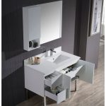 Monaco Modern 42″ Matte White Right Bathroom Vanity Set with Mirror, Wall Cabinet and Chrome Legs