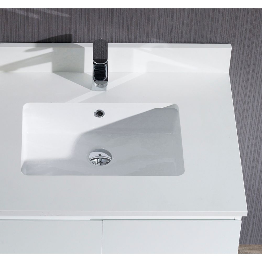 Monaco Modern 42" Matte White Right Bathroom Vanity Set with Mirror, Wall Cabinet and Chrome Legs