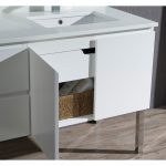 Monaco Modern 42″ Matte White Right Bathroom Vanity Set with Mirror, Wall Cabinet and Chrome Legs