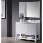 Monaco Modern 42″ Matte White Right Bathroom Vanity Set with Mirror, Wall Cabinet and Wood Legs