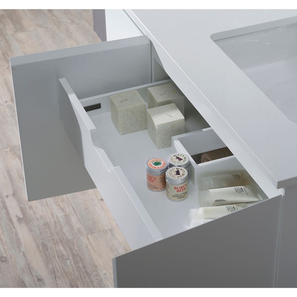 Monaco Modern 42" Matte White Right Bathroom Vanity Set with Mirror, Wall Cabinet and Wood Legs