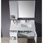 Monaco Modern 42″ Matte White Wall Mount Right Bathroom Vanity Set with Mirror and Wall Cabinet
