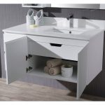 Monaco Modern 42″ Matte White Wall Mount Right Bathroom Vanity Set with Mirror and Wall Cabinet