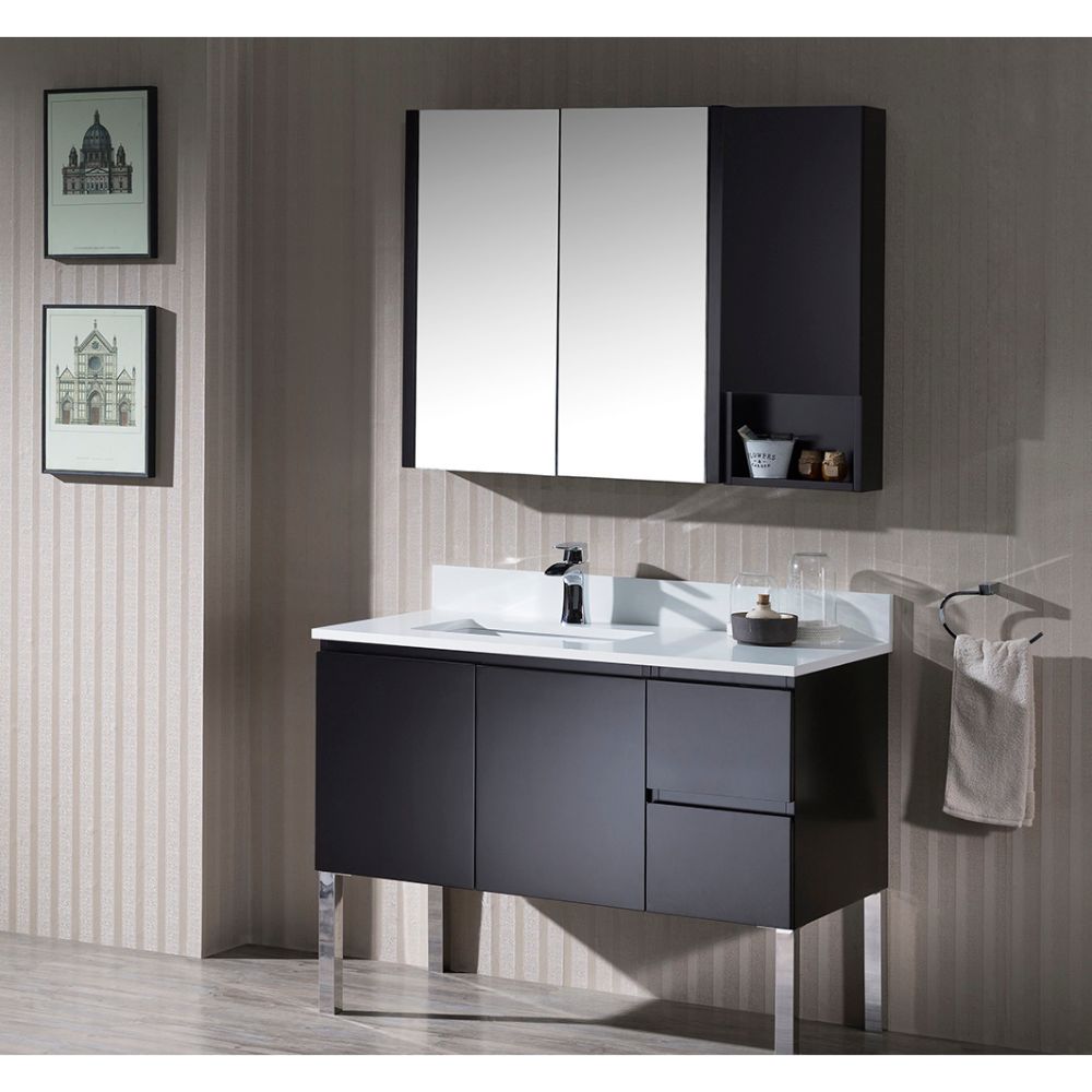 Monaco Modern 42" Espresso Left Bathroom Vanity Set with Mirror, Medicine & Wall Cabinet and Chrome Legs