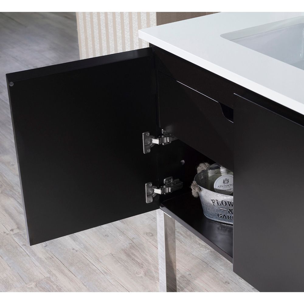 Monaco Modern 42" Espresso Left Bathroom Vanity Set with Mirror, Medicine & Wall Cabinet and Chrome Legs