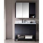 Monaco Modern 42″ Espresso Left Bathroom Vanity Set with Mirror, Wall Cabinet and Wood Legs
