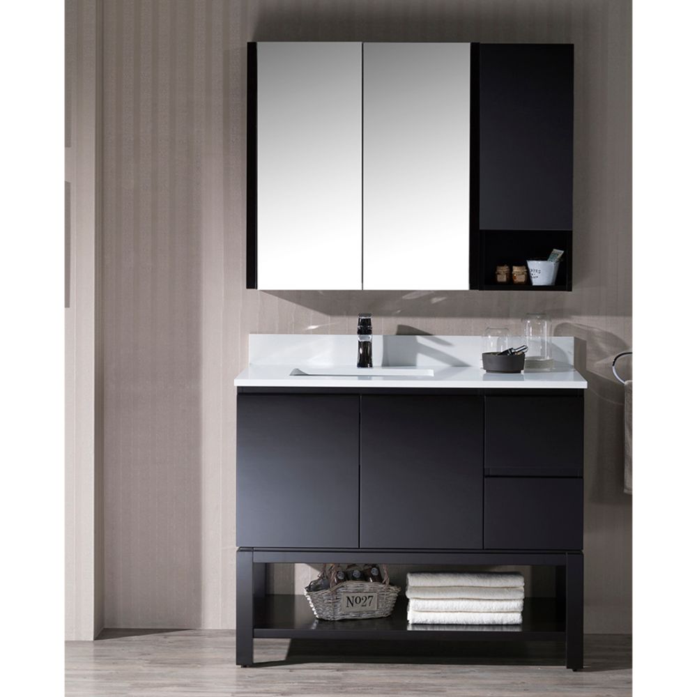 Monaco Modern 42" Espresso Left Bathroom Vanity Set with Mirror, Wall Cabinet and Wood Legs Monaco Modern 42" Espresso Left Bathroom Vanity Set with Mirror, Wall Cabinet and Wood Legs