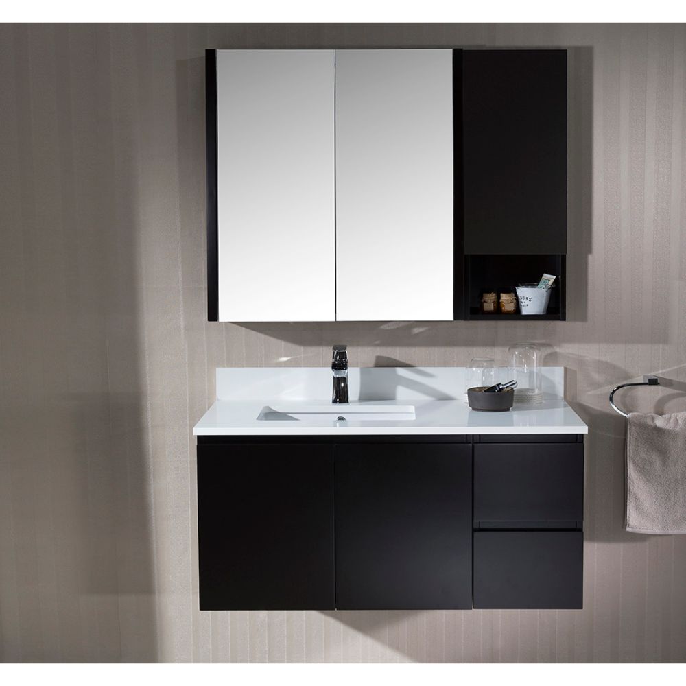 Monaco Modern 42" Espresso Wall Mount Left Bathroom Vanity Set with Mirror and Wall Cabinet Monaco Modern 42" Espresso Wall Mount Left Bathroom Vanity Set with Mirror and Wall Cabinet