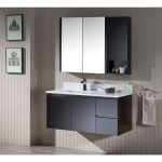 Monaco Modern 42″ Espresso Wall Mount Left Bathroom Vanity Set with Mirror and Wall Cabinet