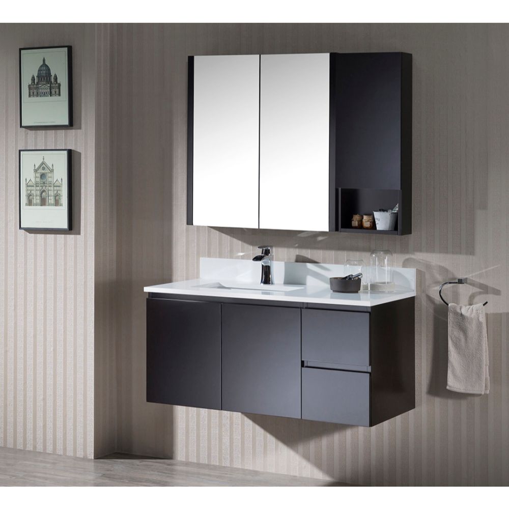 Monaco Modern 42" Espresso Wall Mount Left Bathroom Vanity Set with Mirror and Wall Cabinet