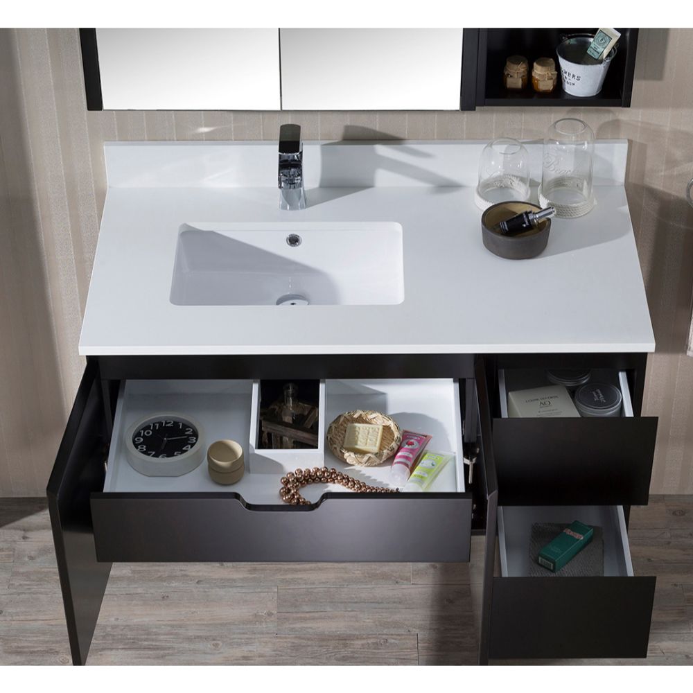Monaco Modern 42" Espresso Wall Mount Left Bathroom Vanity Set with Mirror and Wall Cabinet