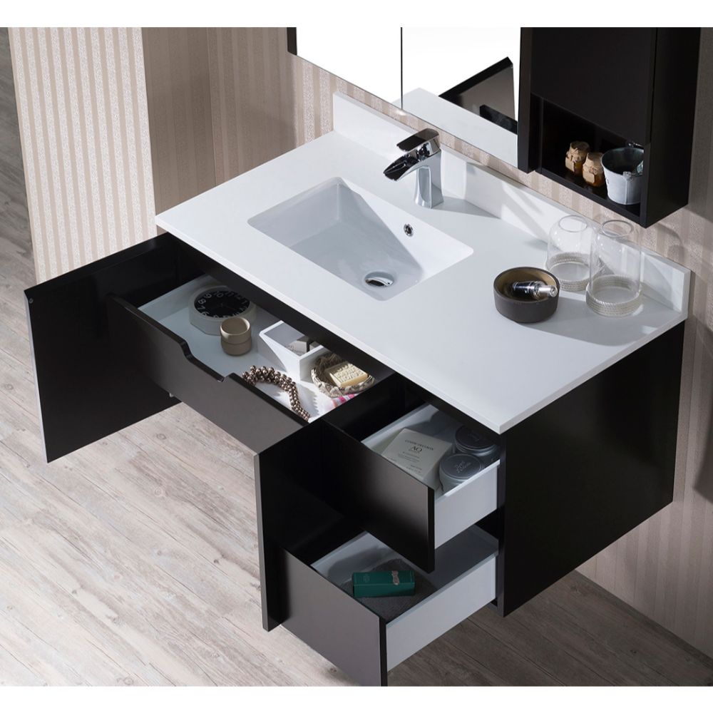 Monaco Modern 42" Espresso Wall Mount Left Bathroom Vanity Set with Mirror, Medicine & Wall Cabinet