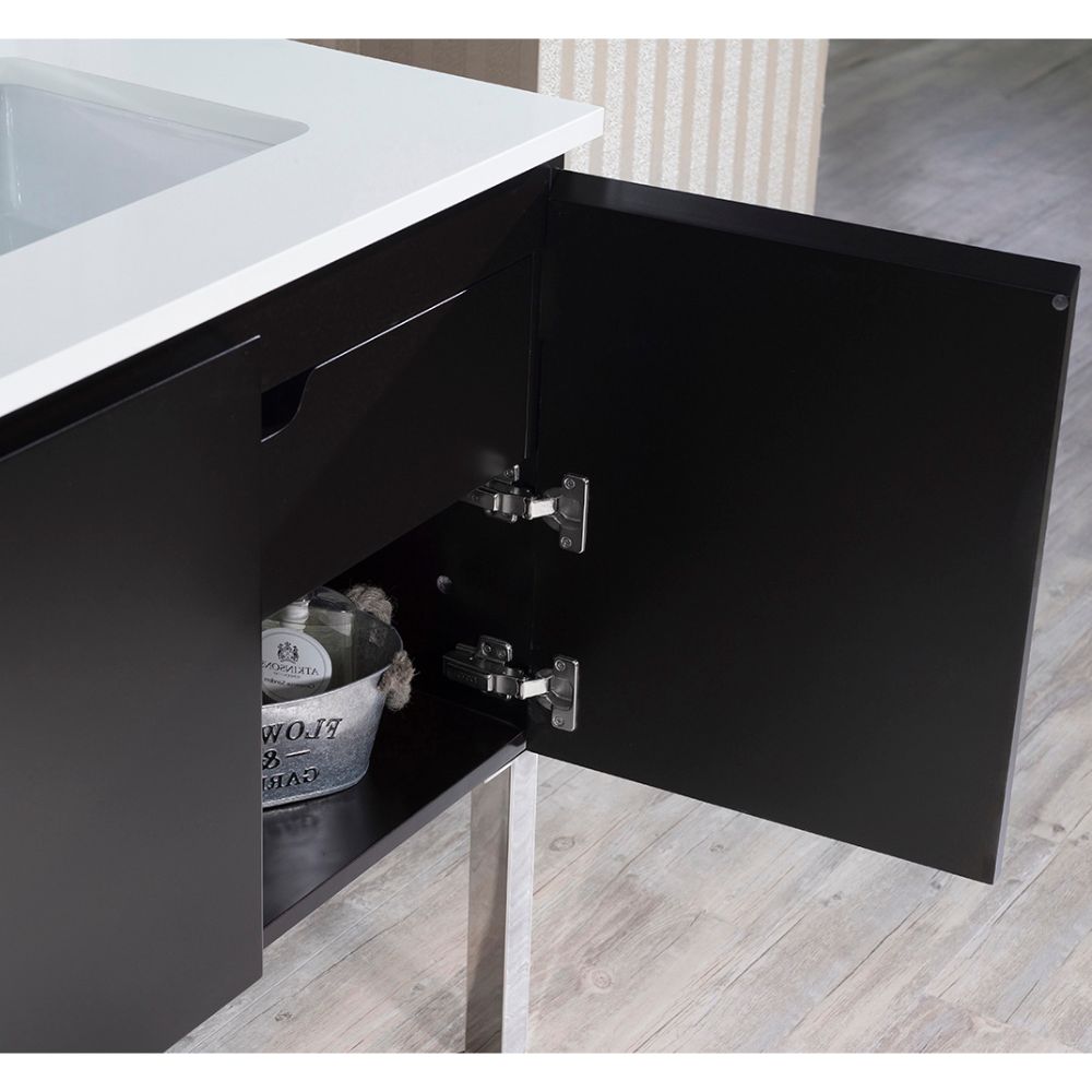 Monaco Modern 42" Espresso Right Bathroom Vanity Set with Mirror, Medicine & Wall Cabinet and Chrome Legs
