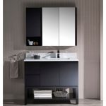 Monaco Modern 42″ Espresso Right Bathroom Vanity Set with Mirror, Wall Cabinet and Wood Legs