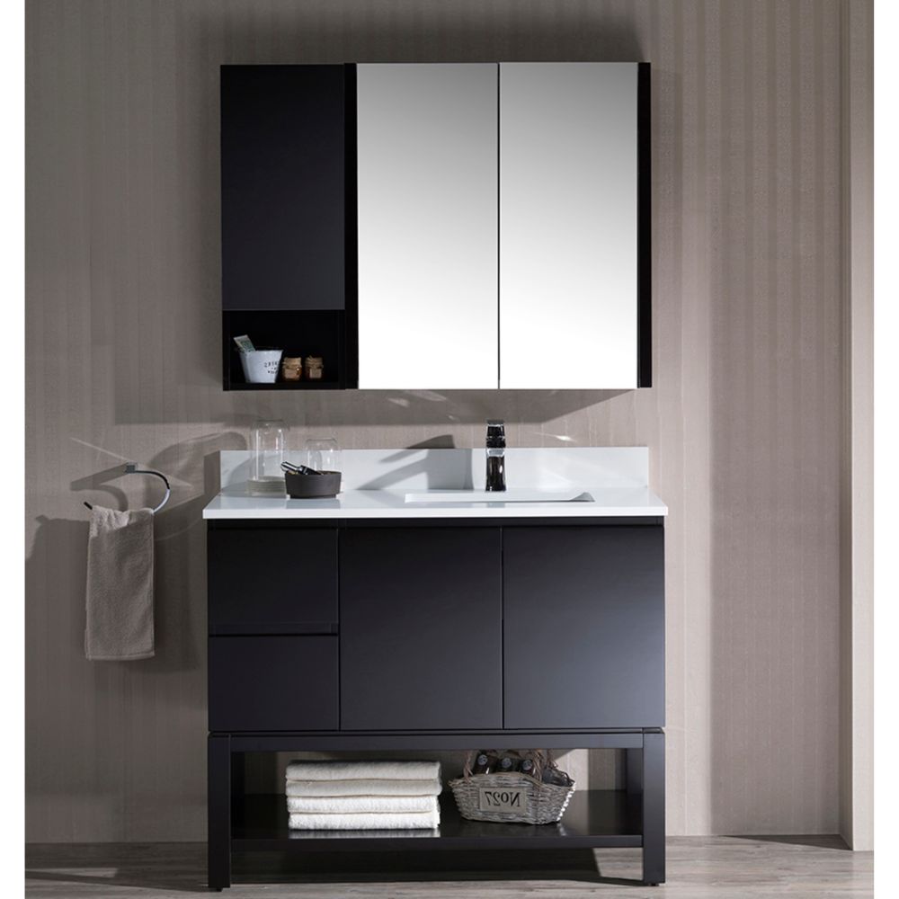 Monaco Modern 42" Espresso Right Bathroom Vanity Set with Mirror, Wall Cabinet and Wood Legs Monaco Modern 42" Espresso Right Bathroom Vanity Set with Mirror, Wall Cabinet and Wood Legs