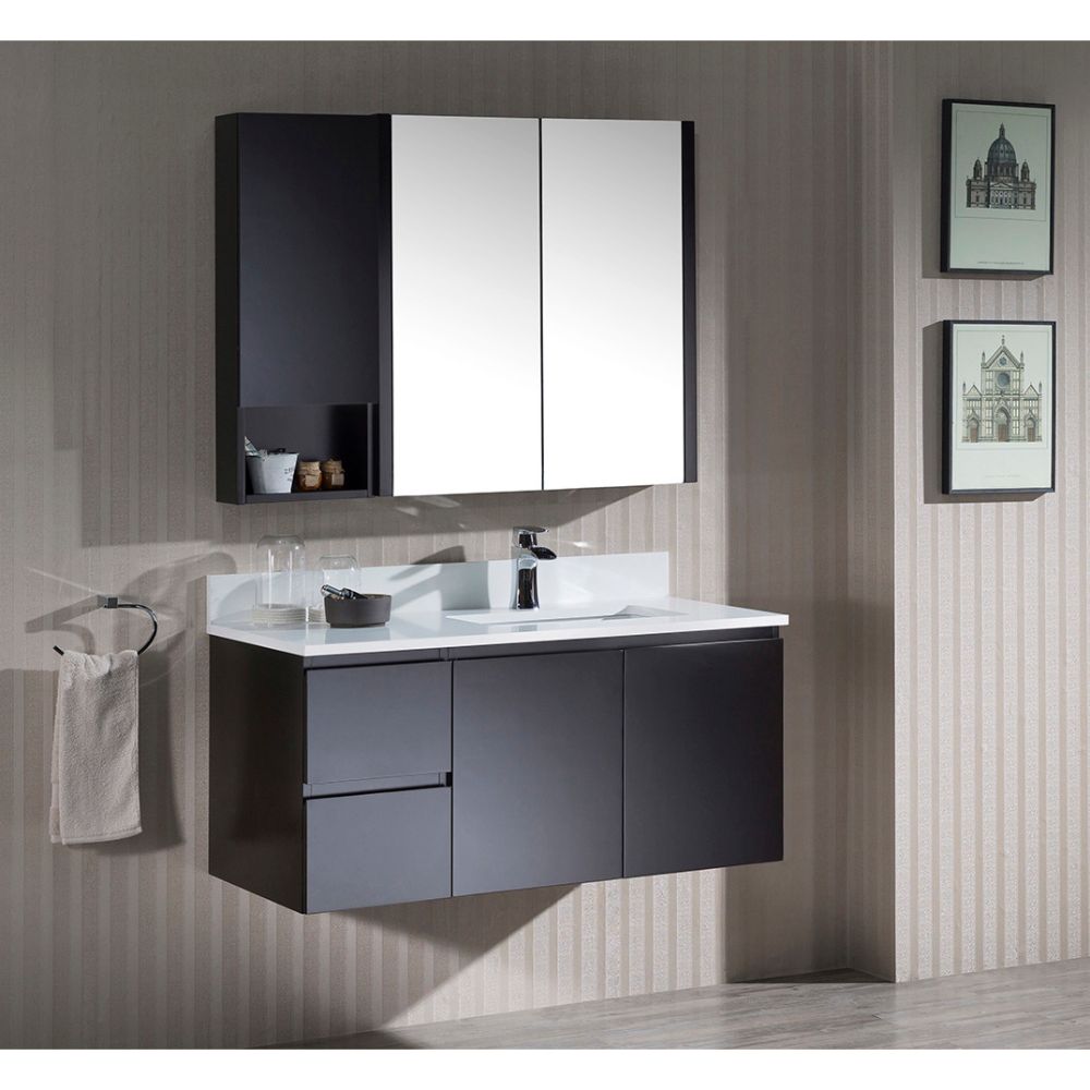 Monaco Modern 42" Espresso Wall Mount Right Bathroom Vanity Set with Mirror and Wall Cabinet