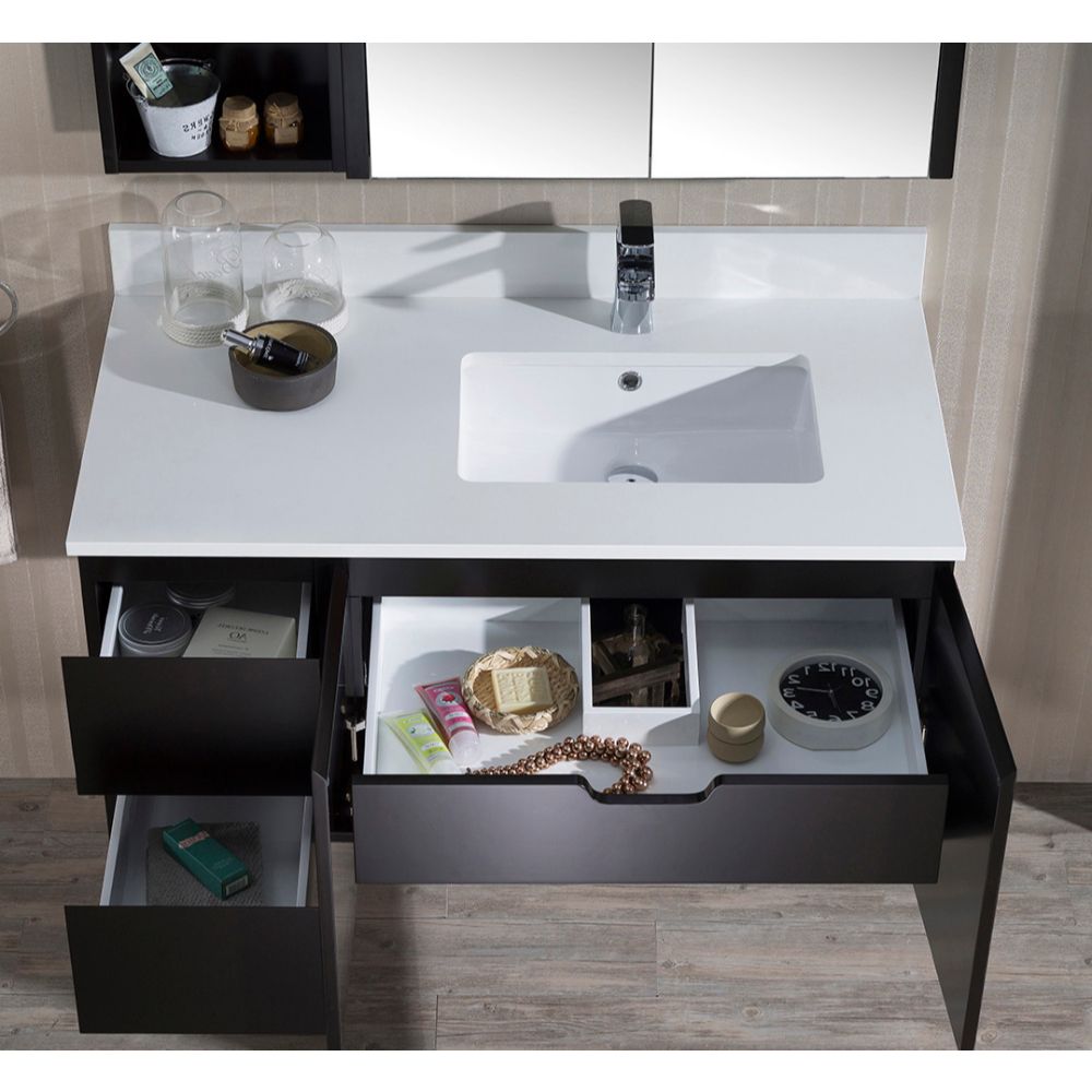 Monaco Modern 42" Espresso Wall Mount Right Bathroom Vanity Set with Mirror and Wall Cabinet
