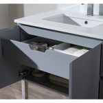 Monaco Modern 42″ Metal Gray Left Bathroom Vanity Set with Mirror, Wall Cabinet and Chrome Legs