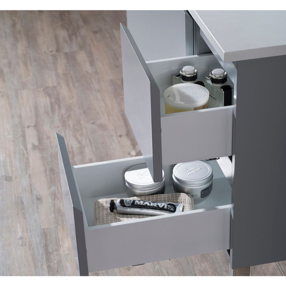 Monaco Modern 42" Metal Gray Left Bathroom Vanity Set with Mirror, Wall Cabinet and Chrome Legs