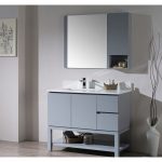 Monaco Modern 42″ Metal Gray Left Bathroom Vanity Set with Mirror, Medicine & Wall Cabinet and Wood Legs