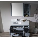 Monaco Modern 42″ Metal Gray Left Bathroom Vanity Set with Mirror, Medicine & Wall Cabinet and Wood Legs