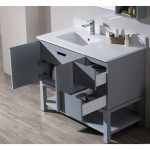 Monaco Modern 42″ Metal Gray Left Bathroom Vanity Set with Mirror, Medicine & Wall Cabinet and Wood Legs