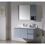 Monaco Modern 42″ Metal Gray Wall Mount Left Bathroom Vanity Set with Mirror and Wall Cabinet