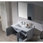 Monaco Modern 42″ Metal Gray Wall Mount Left Bathroom Vanity Set with Mirror and Wall Cabinet