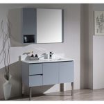 Monaco Modern 42″ Metal Gray Right Bathroom Vanity Set with Mirror, Wall Cabinet and Chrome Legs