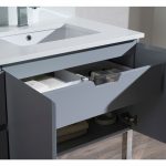 Monaco Modern 42″ Metal Gray Right Bathroom Vanity Set with Mirror, Wall Cabinet and Chrome Legs