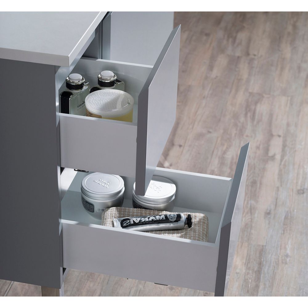 Monaco Modern 42" Metal Gray Right Bathroom Vanity Set with Mirror, Wall Cabinet and Chrome Legs