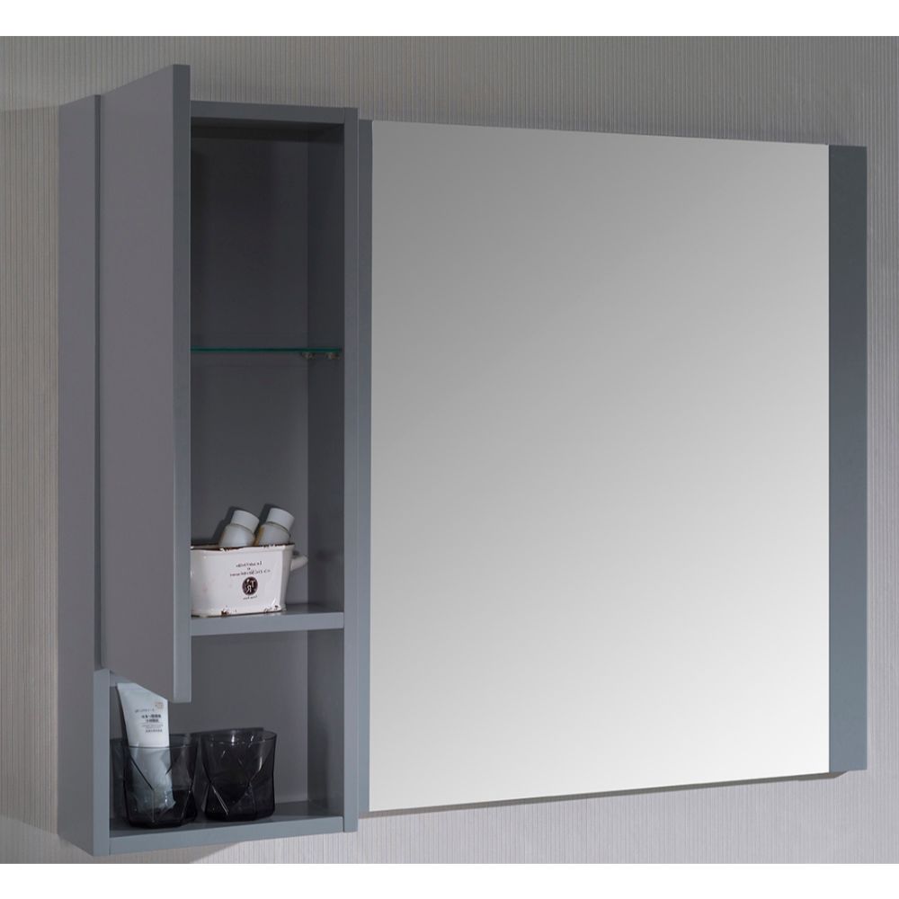 Monaco Modern 42" Metal Gray Right Bathroom Vanity Set with Mirror, Wall Cabinet and Chrome Legs