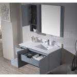 Monaco Modern 42″ Metal Gray Wall Mount Right Bathroom Vanity Set with Mirror and Wall Cabinet