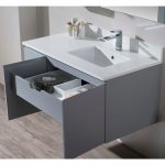 Monaco Modern 42″ Metal Gray Wall Mount Right Bathroom Vanity Set with Mirror and Wall Cabinet