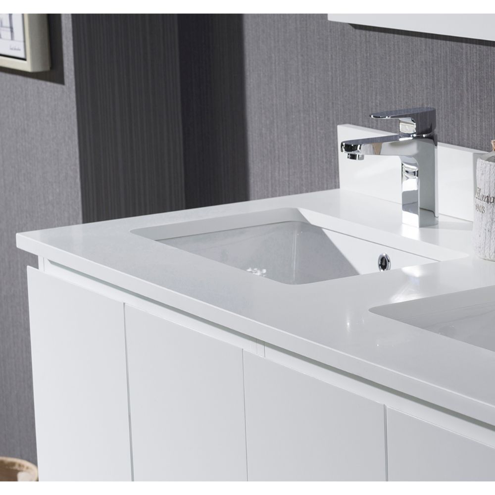 Monaco Modern 48" Matte White Double Bathroom Vanity Set with Mirror