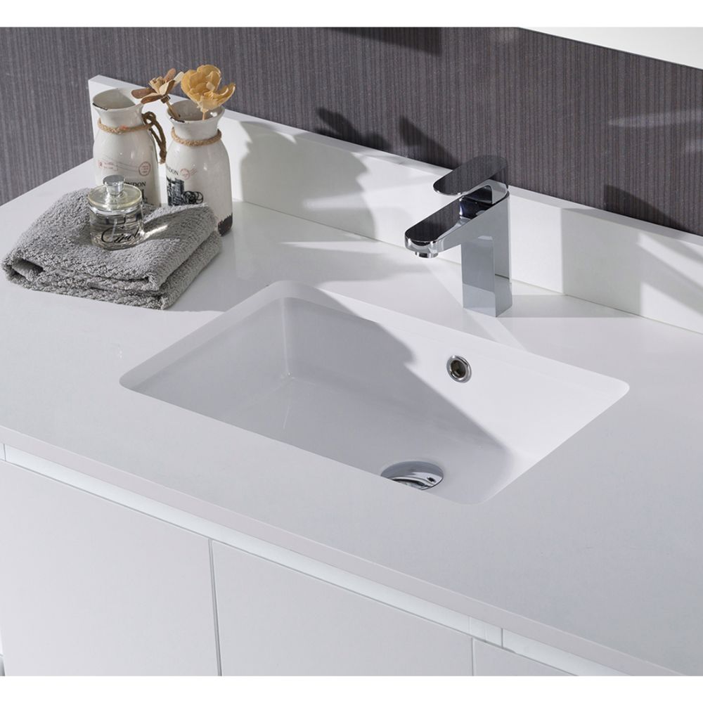 Monaco Modern 48" Matte White Bathroom Vanity Set with Mirror and Wall Cabinets