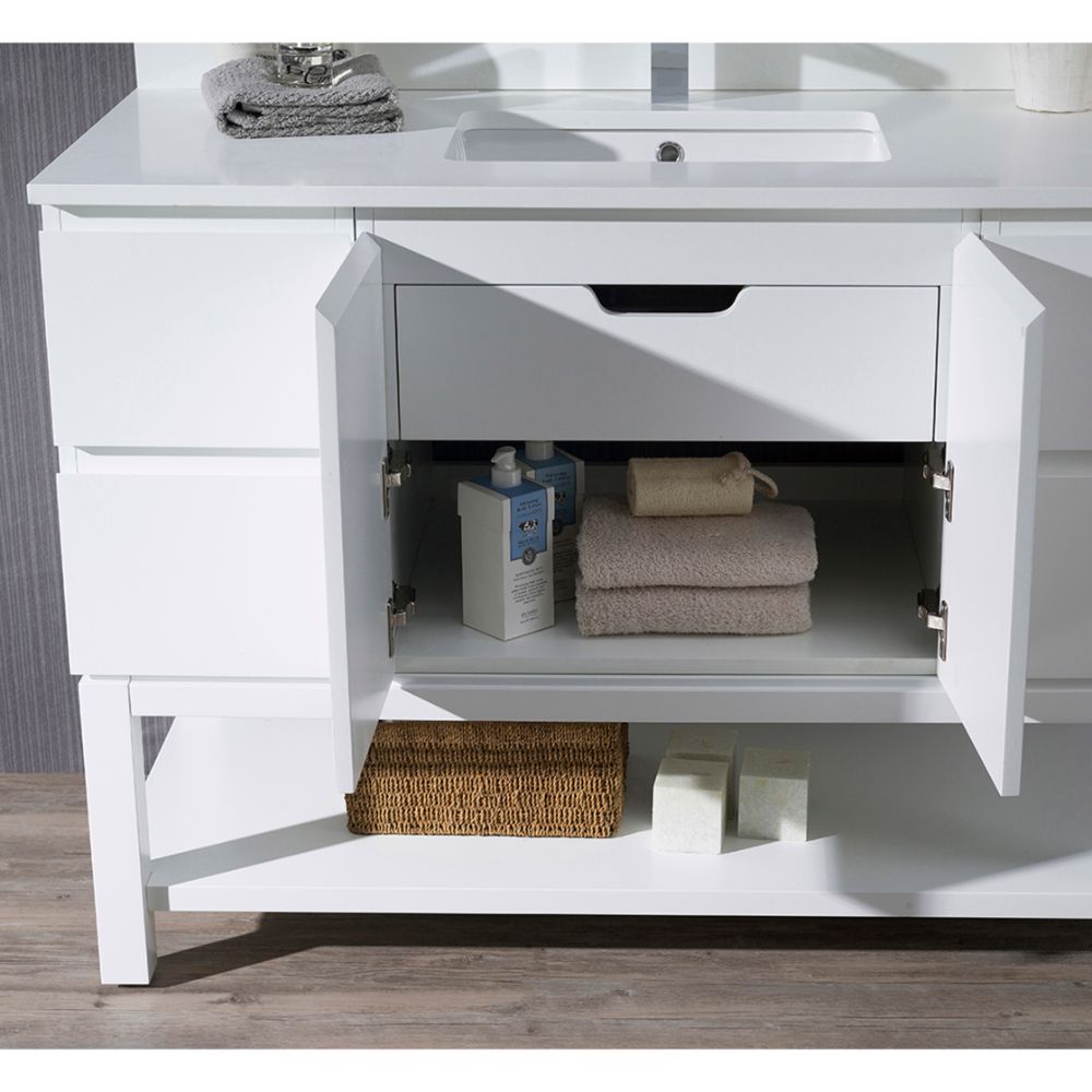 Monaco Modern 48" Matte White Bathroom Vanity Set with Mirror and Wall Cabinets