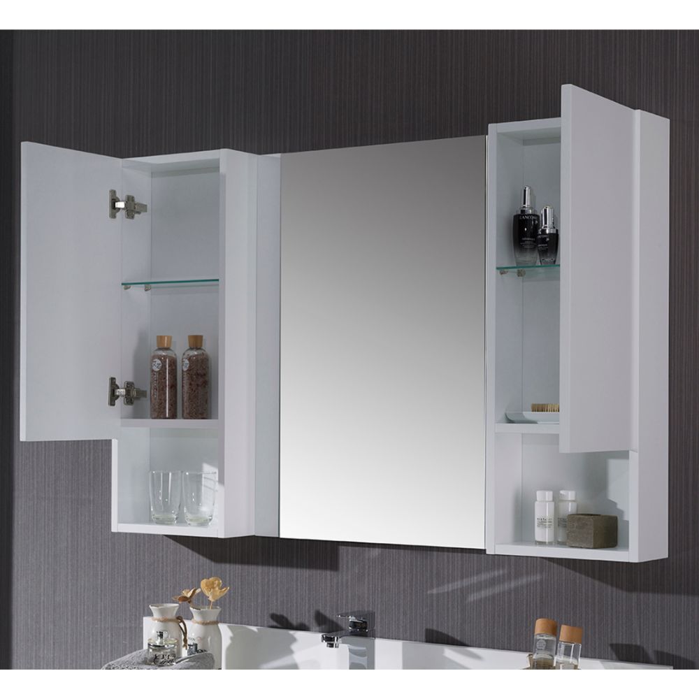 Monaco Modern 48" Matte White Bathroom Vanity Set with Mirror and Wall Cabinets