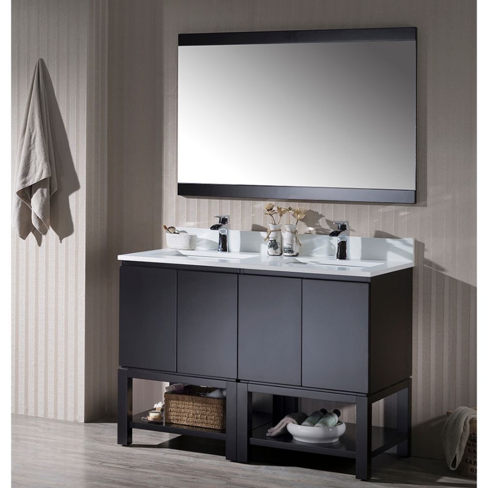 Monaco Modern 48" Espresso Double Bathroom Vanity Set with Mirror
