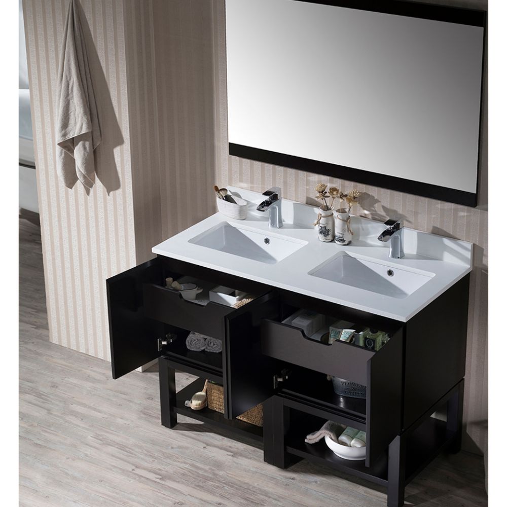 Monaco Modern 48" Espresso Double Bathroom Vanity Set with Mirror