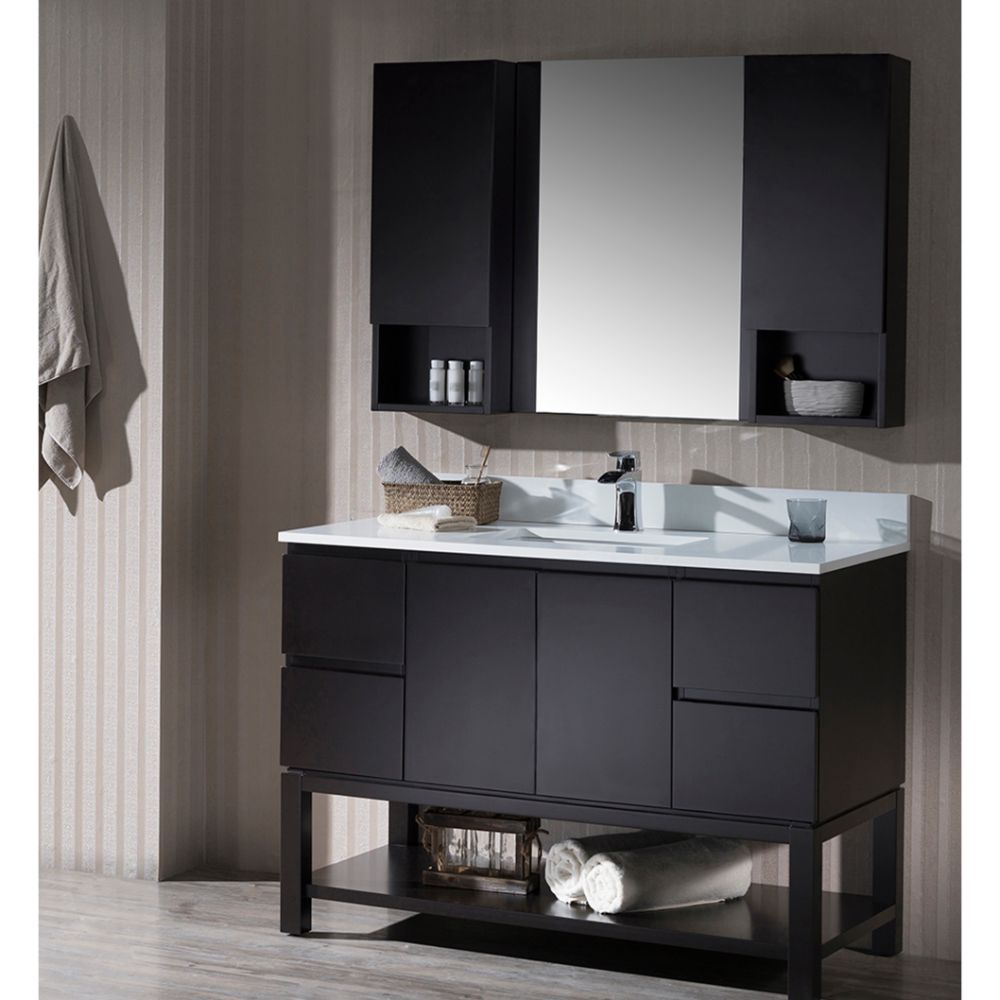 Monaco Modern 48" Espresso Bathroom Vanity Set with Mirror and Wall Cabinets