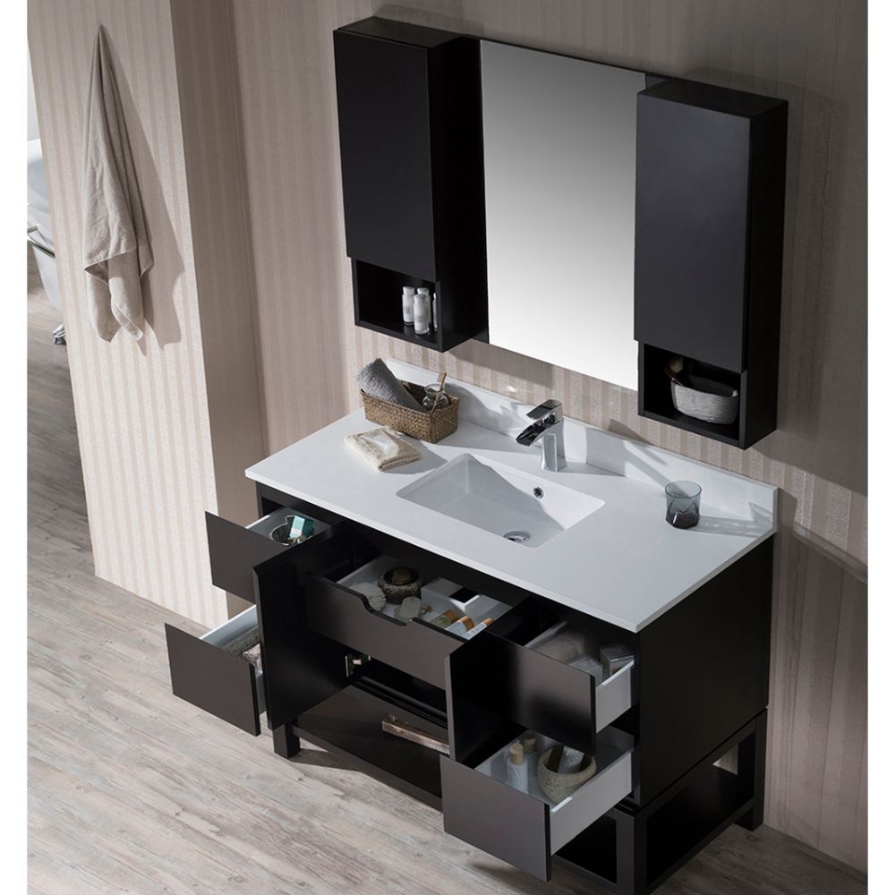 Monaco Modern 48" Espresso Bathroom Vanity Set with Mirror and Wall Cabinets