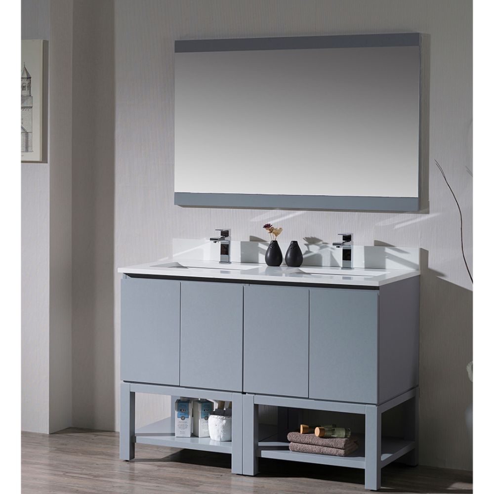 Monaco Modern 48" Metal Gray Double Bathroom Vanity Set with Mirror